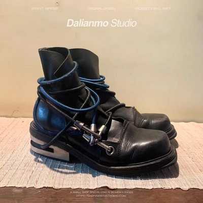 Men's Couple Motorcycle Boots Metal Chunky Heel Round Toe Western Wedding Shoes