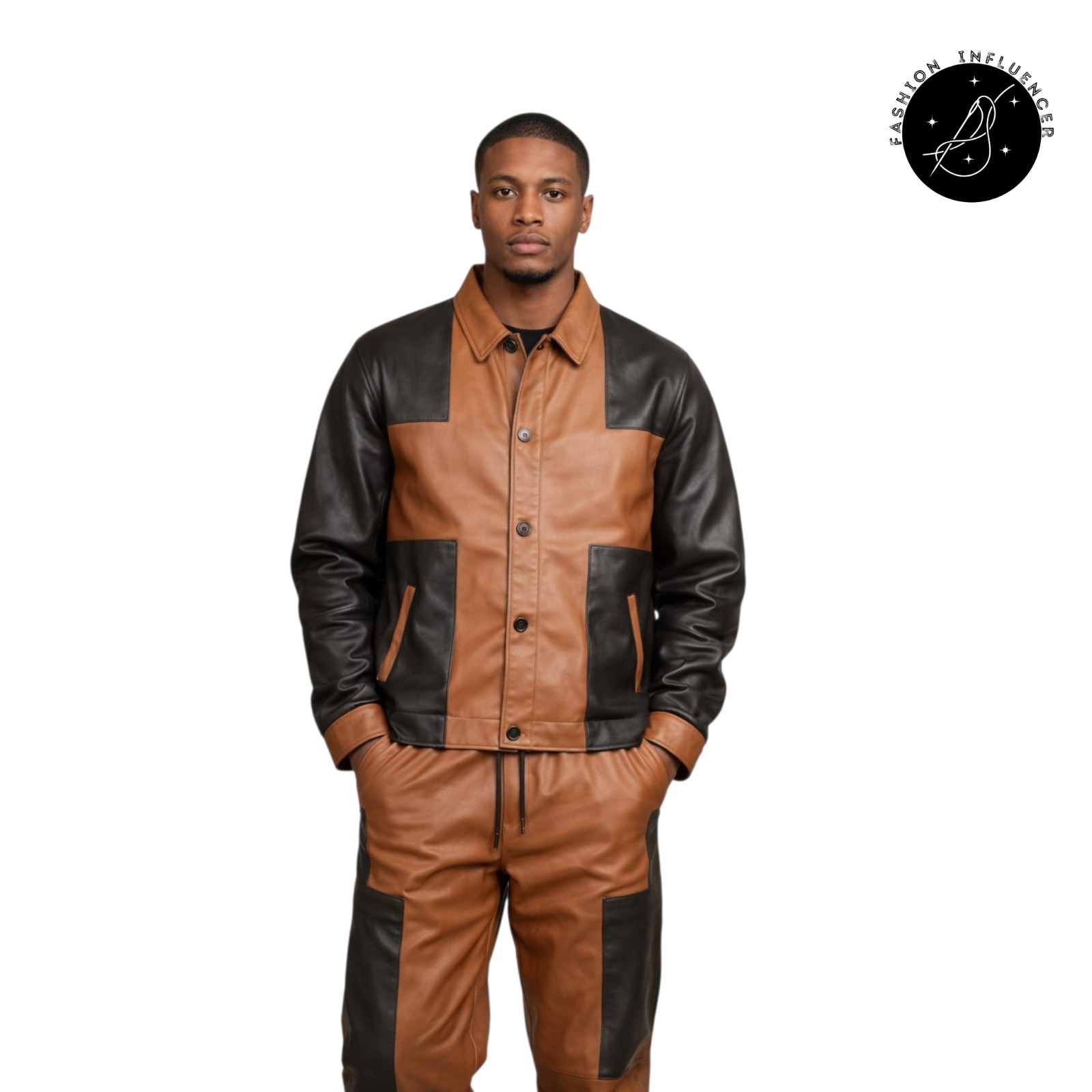 Conjunto de chándal de cuero de cordero genuino para hombre premium hecho a mano de lujo Co-ord