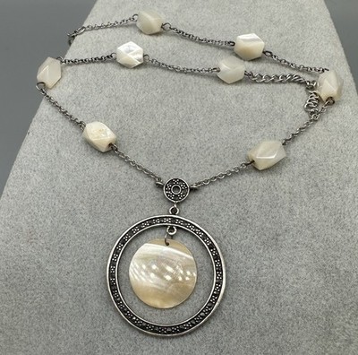 925 Sterling Silber Perlmutt Anhänger Halskette Kreis Tropfen Station Boho