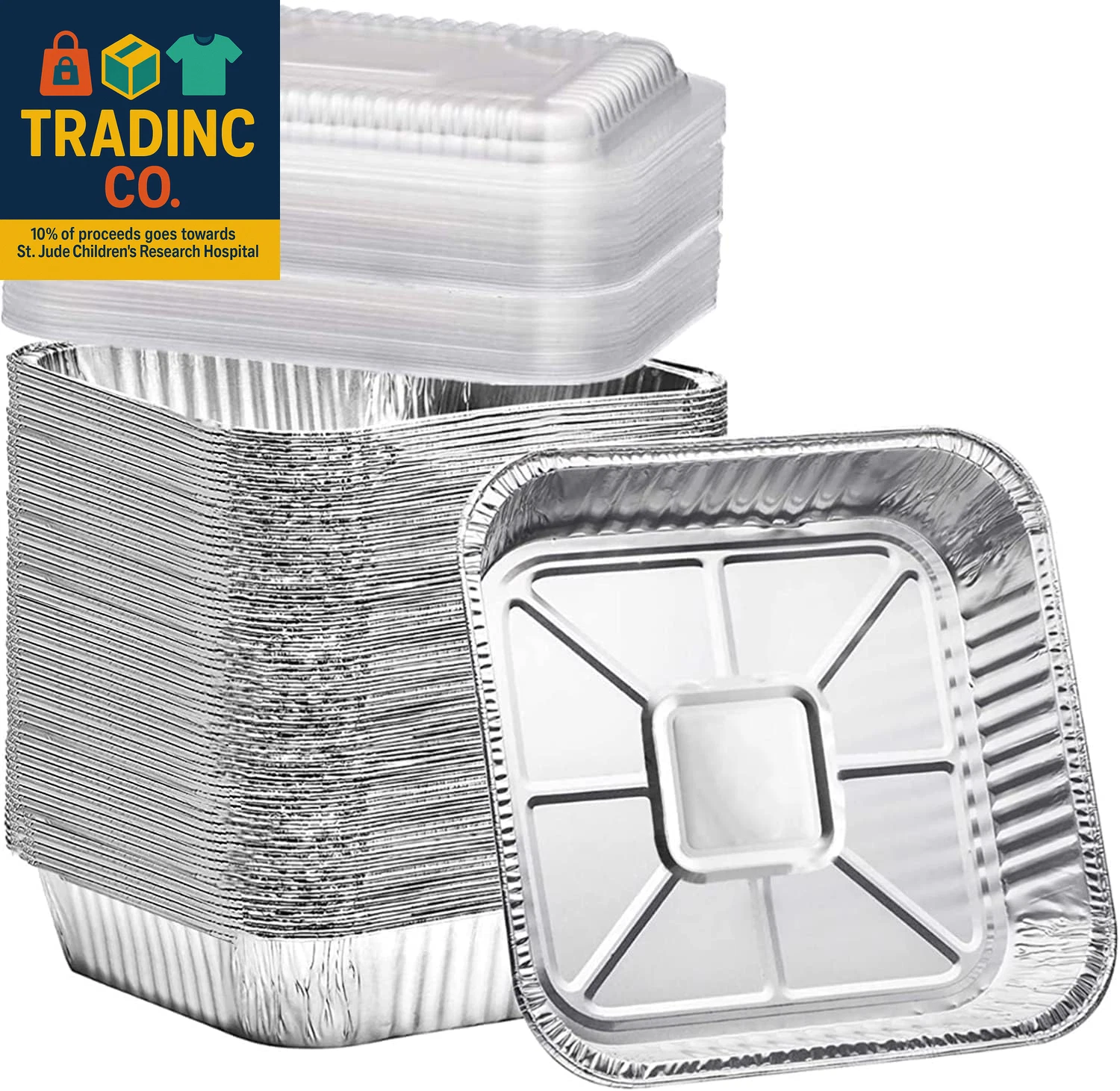 (35 Pack) 8X8 Square Aluminum Baking Cake Pans with Clear Plastic Lids - Foil Pa