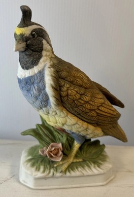 Vintage Napco California Quail Figurine C-8808 porcelain pink flowers Bird  Fowl