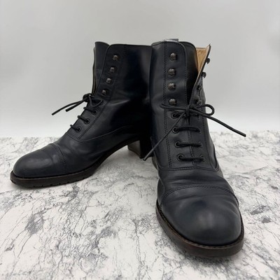 GUCCI Lace Up Boots Women's Leather Black Size 38C Vibram Sole