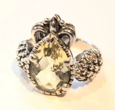 925 Sterling Silver Fancy Faceted Citrine Gemstone Ring Size 10 New