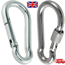 CARABINER CLIPS HOOKS HEAVY DUTY SPRING SNAP CLIP GYM CLIMBING SWING SCREW LOCK