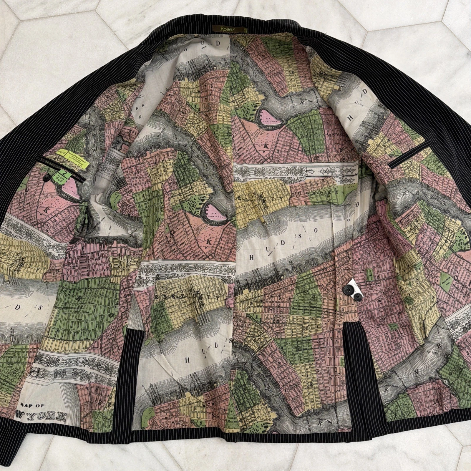 Roar Blazer Mens 2XL Y2K Pinstripe Embroidered Biker Goth Rocker Map Lining - product detail image 17