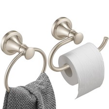 Hoimpro Toilet Paper Holder Towel Ring Set, Wall Mount Brushed Nickel