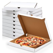 10 Pcs Pizza Boxes 14" x 14" White Corrugated Pizza Box, Grease Resistant Kra...