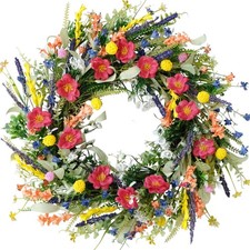 22'' Wildflower Wreath Spring and Summer Artificial Flower and Lavender Wreat...