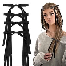 4PCS Hair Bows for Women Girls Tassel Ribbon Bowknot Hair Clips Black