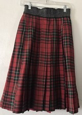 Vintage Red Pleated Cotton Plaid Midi Skirt Size S Approximately 26 X 26