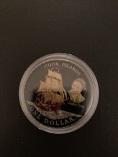 1970 New Zealand Dollar Proof Coin Featuring James Cook and Cook Islands Enamels