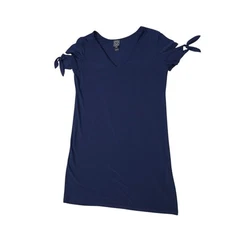 Clara Sun Woo Navy T-Shirt Dress Short Sleeve Women Size MP Tie Sleeves Shift
