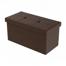 Large Brown Faux Leather Foot Stool Hidden Storage Ottoman Bench Foldable
