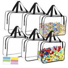 6 Packs Toy Storage Bags with Labels, Reusable Clear PVC Board Game Large black