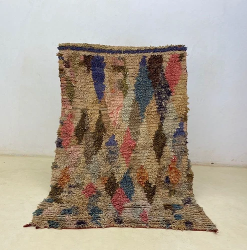 Moroccan Rug Handmade Boucherouite 3'3x5'3 Vintage Berber Colorful Hallway Rug