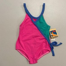 NWT Vintage 80s 90s Carter s Kids Swimsuit 6X Neon Pink Teal Wrap One Piece