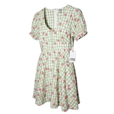 Unique Vintage Gingham & Peaches Swing  Dress Size XL/14 NWT