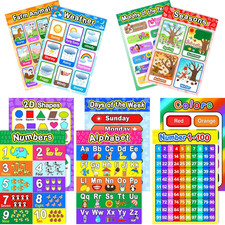 10 Preschool Learning Posters Alphabet Numbers Colors Days Classroom 16x11in Set