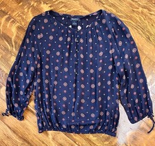 Womens navy blue, red & ivory geo pattern 3/4 sleeve boho blouse size S
