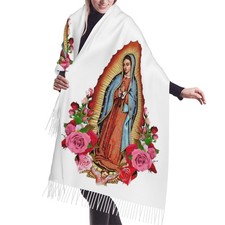 Virgen De Guadalupe Tassel Scarves Soft Warm Pashmina Scarf, Large Shawls And...