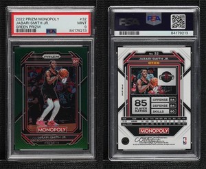 2022-23 Panini Prizm Monopoly Green /24 Jabari Smith Jr #32 PSA 9 MINT Rookie RC