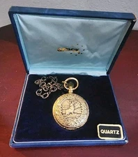 VINTAGE ARNEX BUCK FLORAL BASE METAL 484 QUARTZ SWISS POCKET WATCH.W/BOX. WORKS.