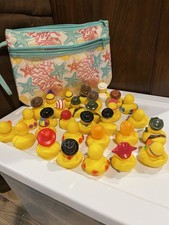 Lot Assorted Mini Rubber Duck Party Favors w/ Zip Carry Bag, Yellow/Multicolor