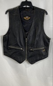 Harley-Davidson Womens Vintage Y2K Black Leather Vest Embroidered Biker XL