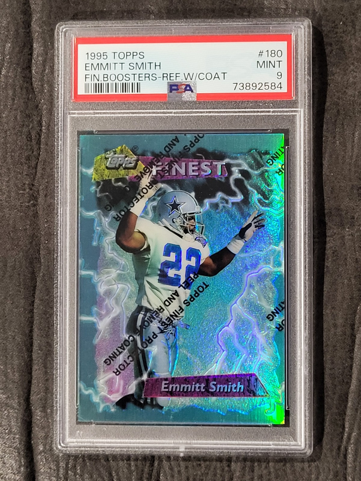 1995 EMMITT SMITH TOPPS FINEST BOOSTER REFRACTOR W/COATING #180 PSA 9