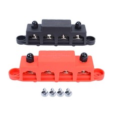 2Pcs 5/16" 4 Stud Power and Ground Distribution Block with Cover Red  Black