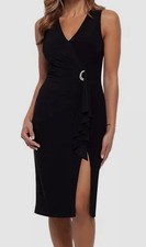 Betsy  Adam Women's Black Waterfall-Ruffled Embellished Dress Sz 12