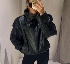 ZARA Black Faux Leather Bomber Jacket 4391/872/800  XS_S_M_L _XL VIRAL TRENDING