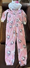 SANRIO Women's Hello Kitty One Piece Hooded Body Suit soft Pajamas Small HTF