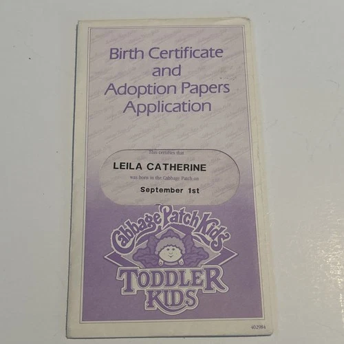 SEALED Vintage Cabbage Patch Kids Toddler Kid Birth Certificate Adoption Papers
