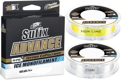 Sufix 606 Advance Ice Monofilament Clear Neon Lime 2 3 4 5 6 8 100Yd Spool Line