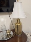 MCM two toned Brass Floral Etched Table Lamp w/ shade, underwriter laboratories  — photo 1