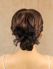 Vintage Feather Flower Hair Clip with Beaded Large Tulle Bow Hair Pieces