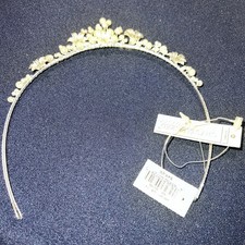 SILVER-TONED TIARA/HEADBAND WITH SWAROVSKI CRYSTAL PEARLS NEW IN BOX