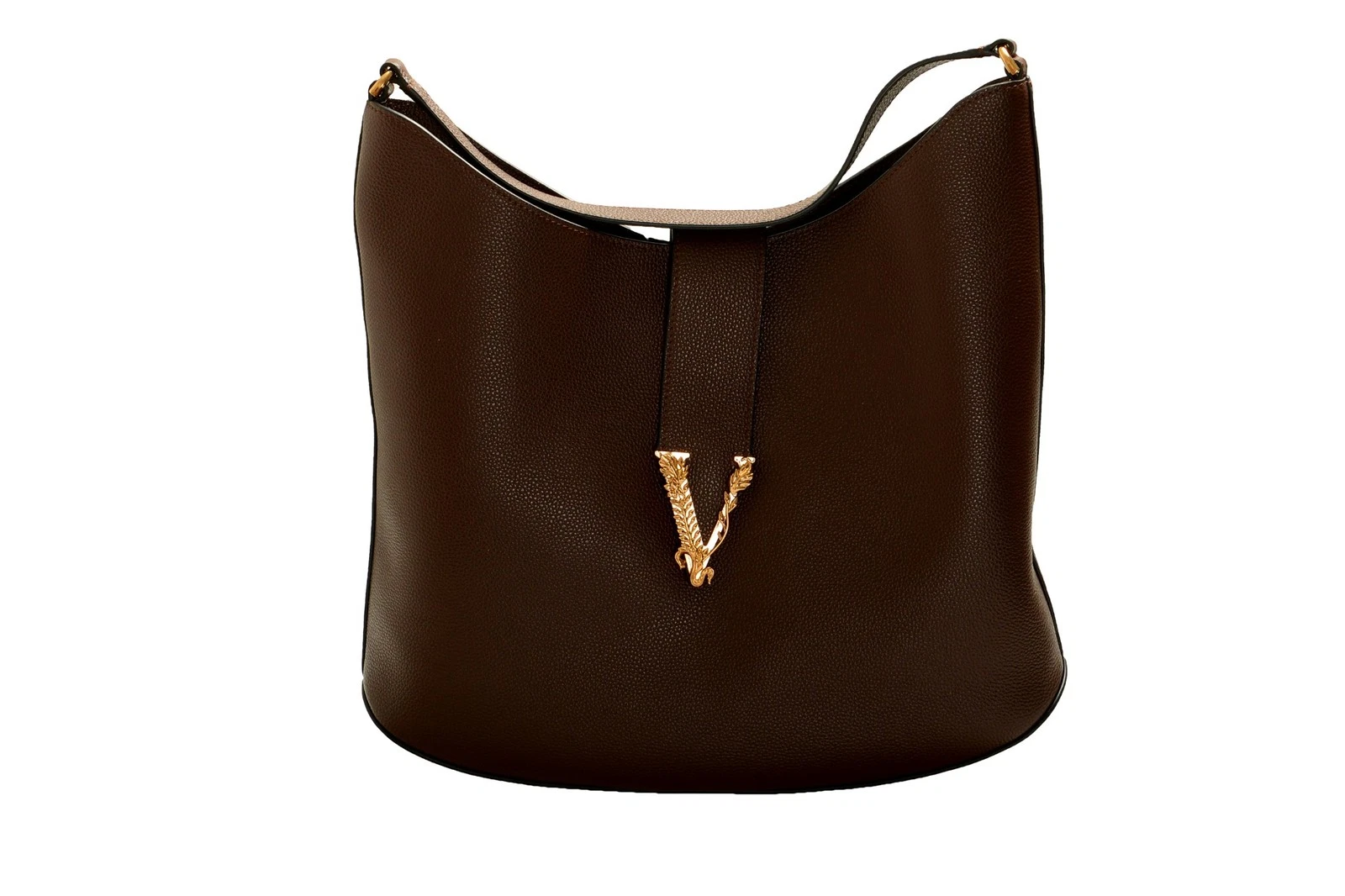 Versace — Versace Women's Brown 100% Grainy Leather V-Logo Hobo Handbag Shoulder Bag