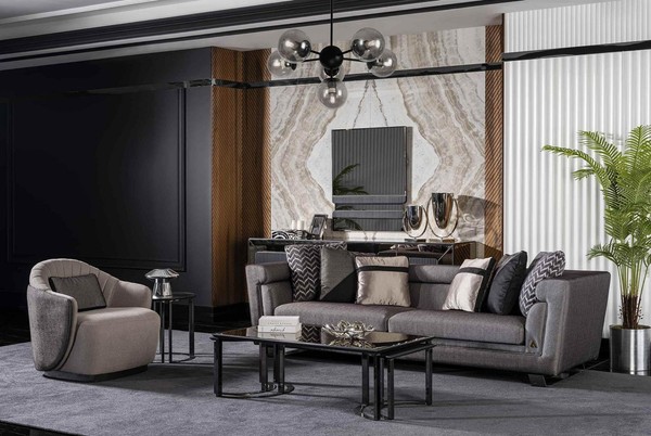 Wohnzimmer Sofagarnitur Grau Dreisitzer Sessel Luxus Couch Set 4 1 Sitzer-image