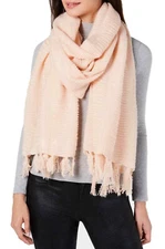 New Womens Cejon Designer Oversized Blush Solid Travel Fringed Scarf Wrap Shawl
