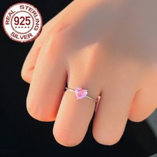 Gorgeous Pink Heart Cubic Zirconia Ring Sterling Silver 925 Women Bridal Jewelry