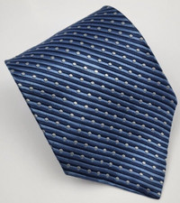 Van Heusen Silk Tie Blue Silver Geometric Stripes Men Necktie USA 58 x 4