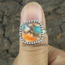Oyster Turquoise 925 Sterling Silver Boho Statement Handmade Ring