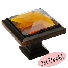 10 Pack Cosmas 5883ORB-A Oil Rubbed Bronze Amber Glass Square Cabinet Knob