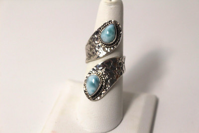 Larimar Artisan Crafted Hammered Elongated Ring Size 7, Sterling Silver NWOT