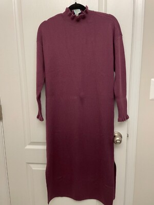loft purple sweater dress LOFT Plum Sweater Dress, Ruffled collar and long sleeves, Petite Med