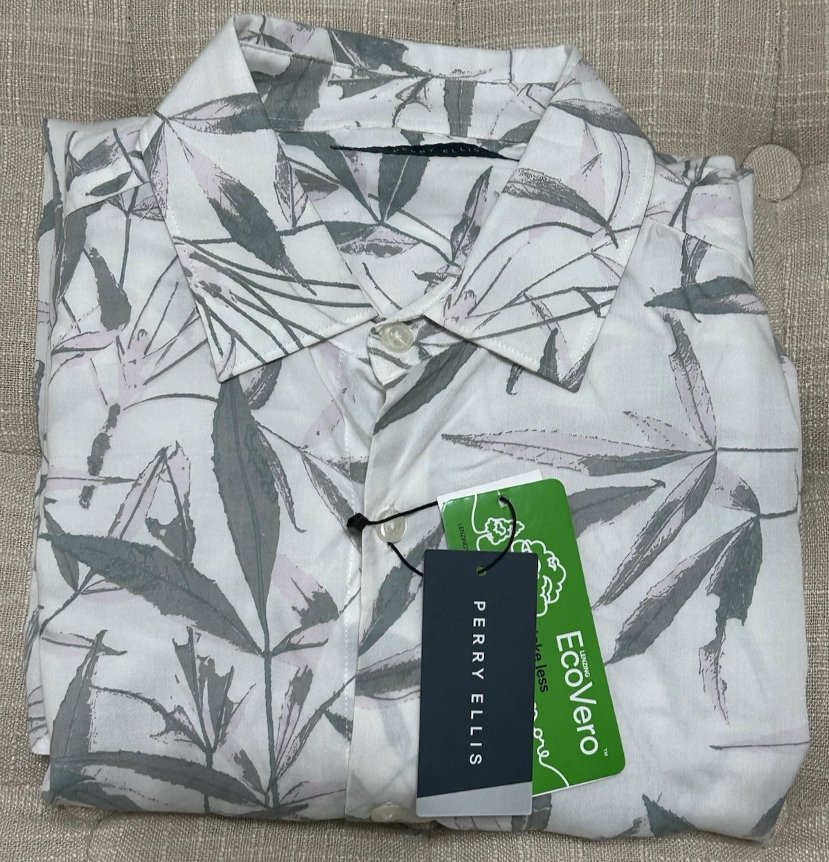 NWT Perry Ellis size M white grey pink floral long sleeve button up shirt mens