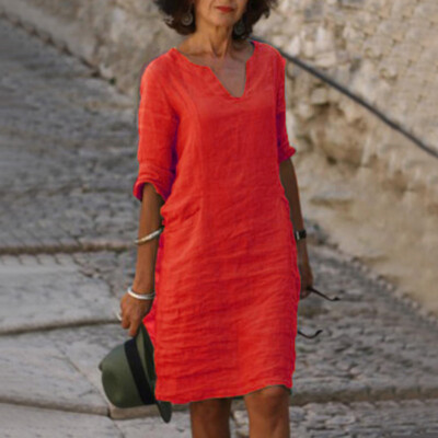 Women's Short Sleeve Cotton Linen Comfy 