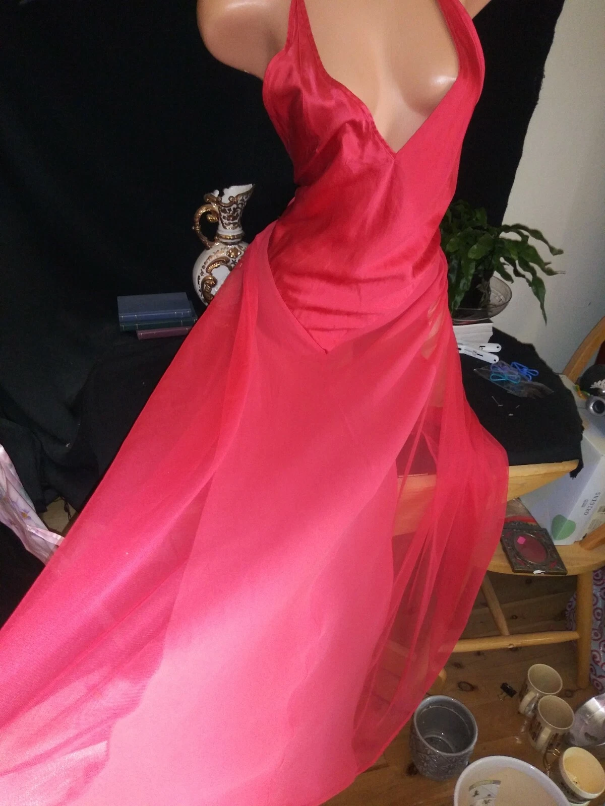 UNDERCOVER Vintage setoso NYLON Avant Garde abito trasparente negligee camicia da notte camicia da notte tulle l